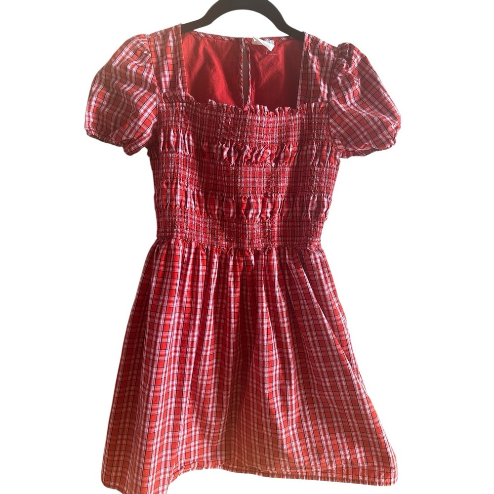 J Crew Crewcuts Red Tartan Girl's Size 12 Cotton Smocked Lined‎ Dress